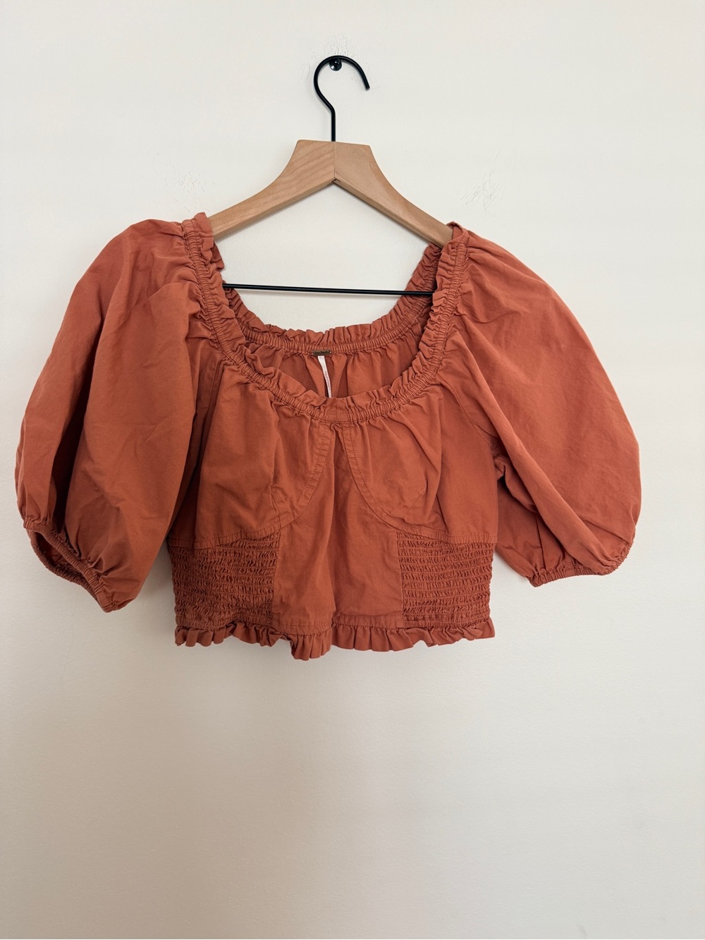 Free People Women’s Puff Sleeve Crop Top in Rust